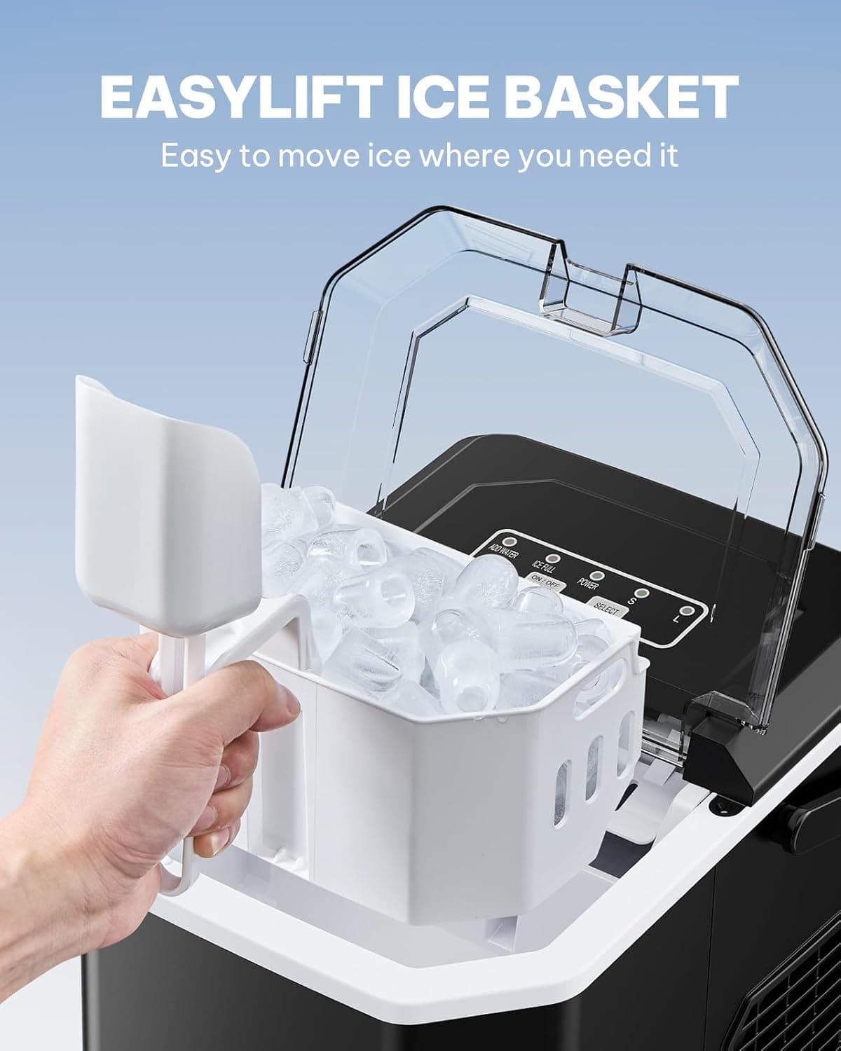 Silonn Ice Maker Countertop Machine with Handle, 26lbs in 24h, 9 Ice Cubes Ready in 6 Mins, Self-Cleaning Ice Makers with Basket and Scoop, Ideal for Home, Kitchen, Camping, RV Black-26lbs 26 lbs - Image 5