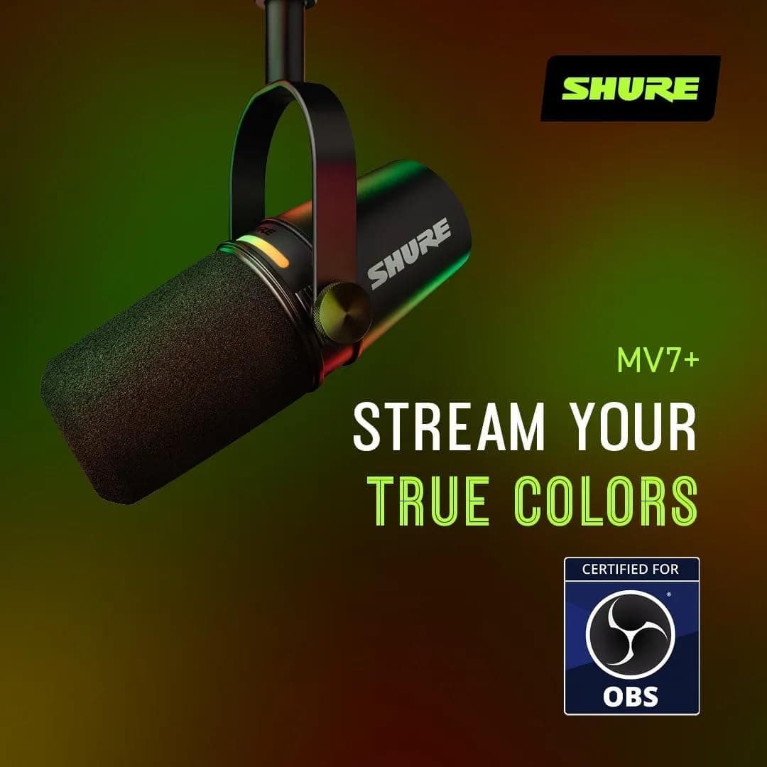 Shure MV7+ Podcast Dynamic Microphone – OBS Certified, Enhanced Audio, LED Panel, USB-C & XLR Outputs, Auto Level Mode, Digital Pop Filter, Reverb Effects – for Podcasting, Streaming, Recording, Black USB - Black Medium - Image 9