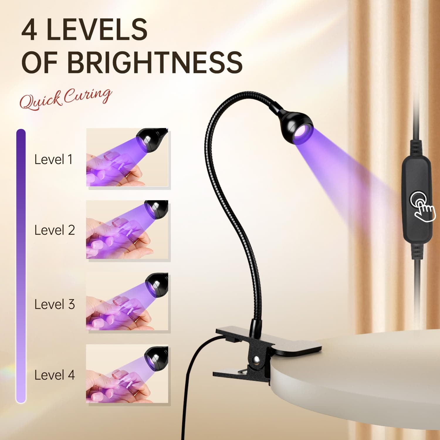 AORAEM Lámpara de Uñas LED Secadora de Manicura con Cuello de Cisne Negro y Abrazadera para Uñas de Gel - Image 4