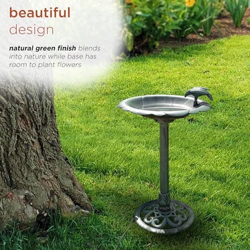 Alpine Corporation TEC114 31" Tall Outdoor Antique Flower Birdbath with Bird Decoration Yard Statue, Durable Polypropylene Construction for Patio, Deck, or Yard - Image 6