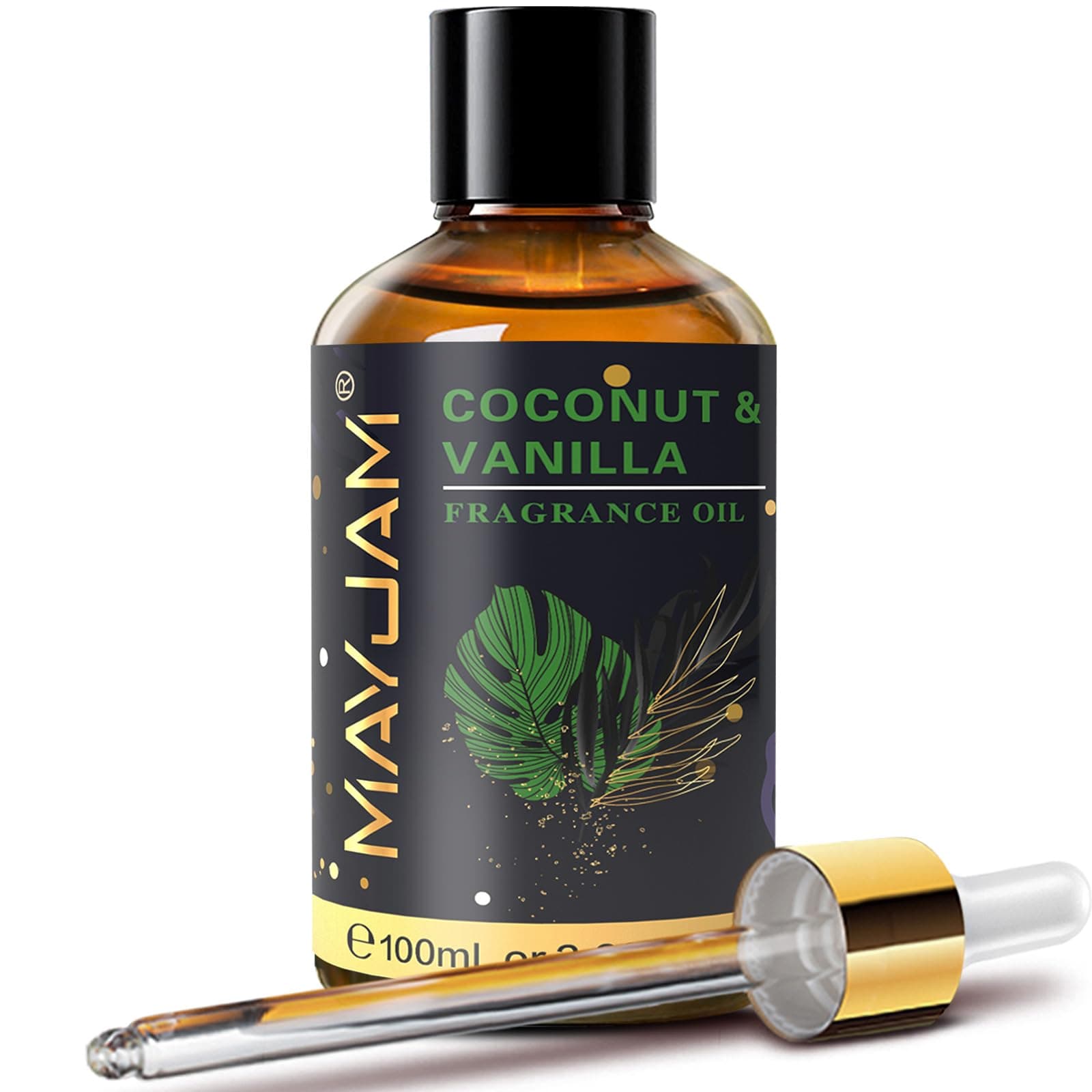MAYJAM 100ML/3.38FL.OZ Aceites Aromáticos de Coco y Vainilla con Cuentagotas de Vidrio, Aceites Esenciales para Difusores para el Hogar, Aceites Aromatizantes de Larga Duración para Hacer Jabones y Velas Coco y Vainilla 3.38 Fl Oz (Paquete de 1)