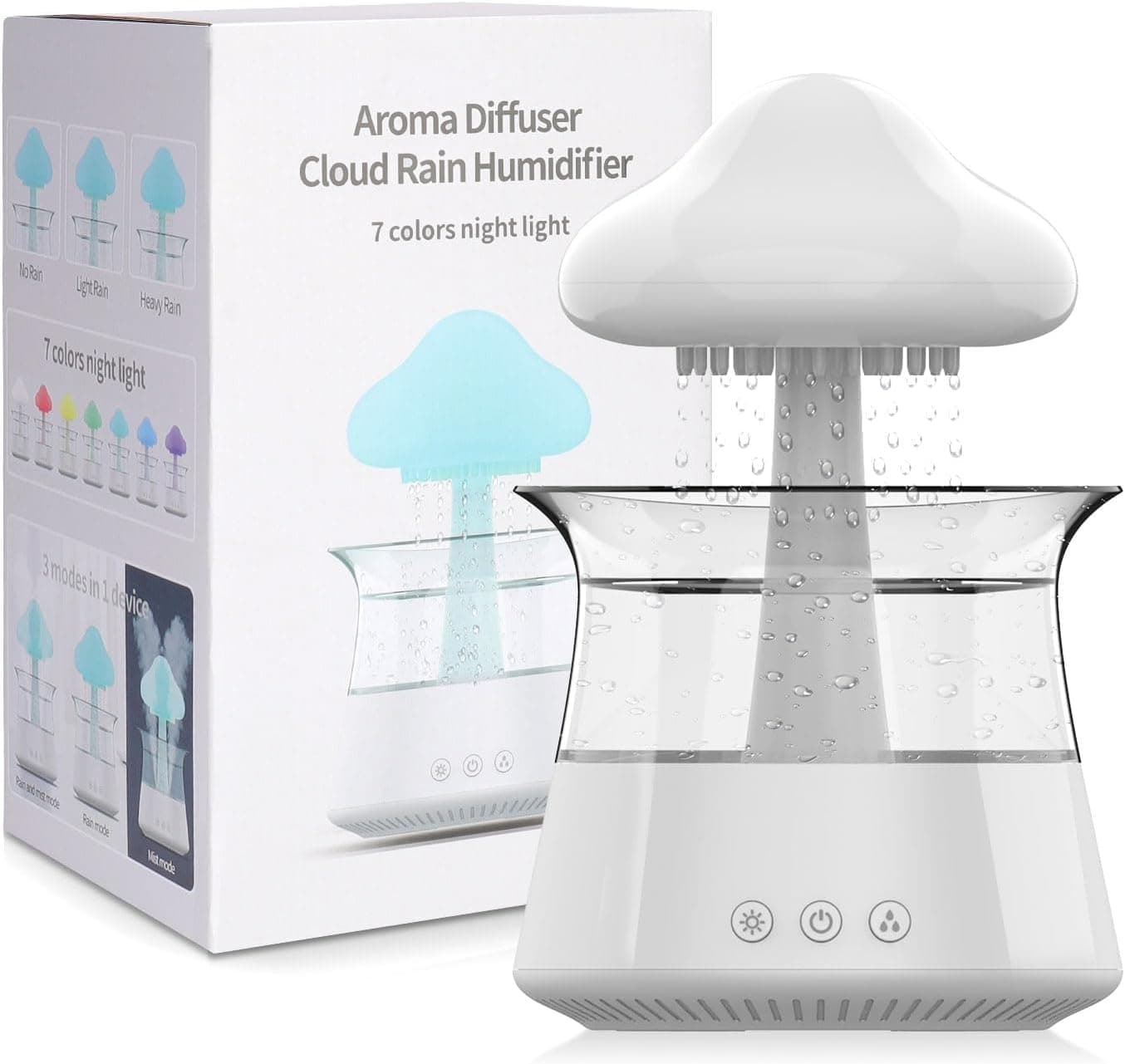 Cloud Rain Humidifier for bedroom with Soothing Rain Sounds - Bedroom Sleep Aid, Waterfall Night Light, Mushroom Design Air Moisturizer for bedroom and living room (White) Regular - Image 2