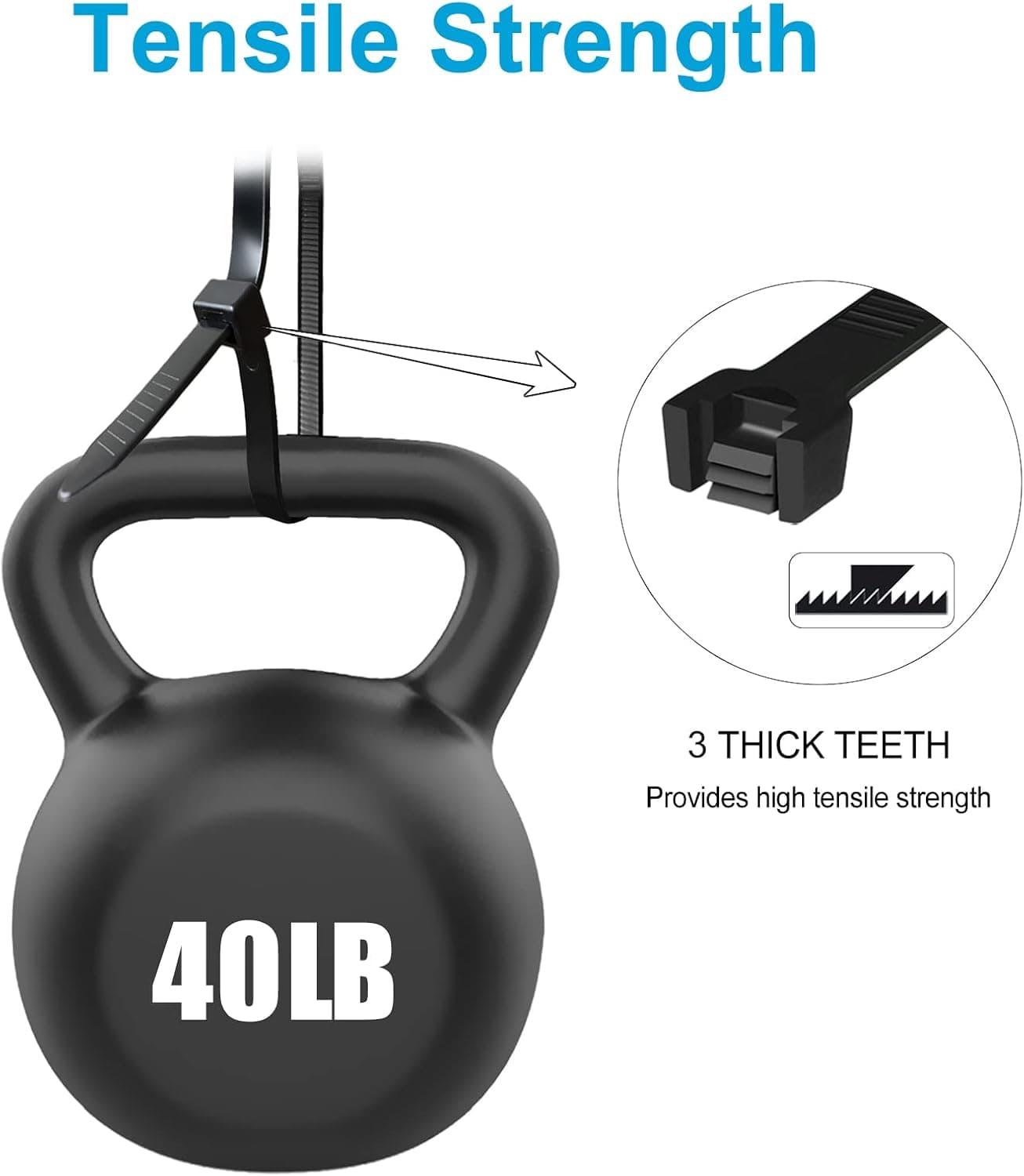 Zip Ties 8 inch (100 Pack), 40lbs Tensile Strength, Black Cable Ties, Wire Ties for indoor and outdoor use, by Skalon 8" 100 Pack - Image 4