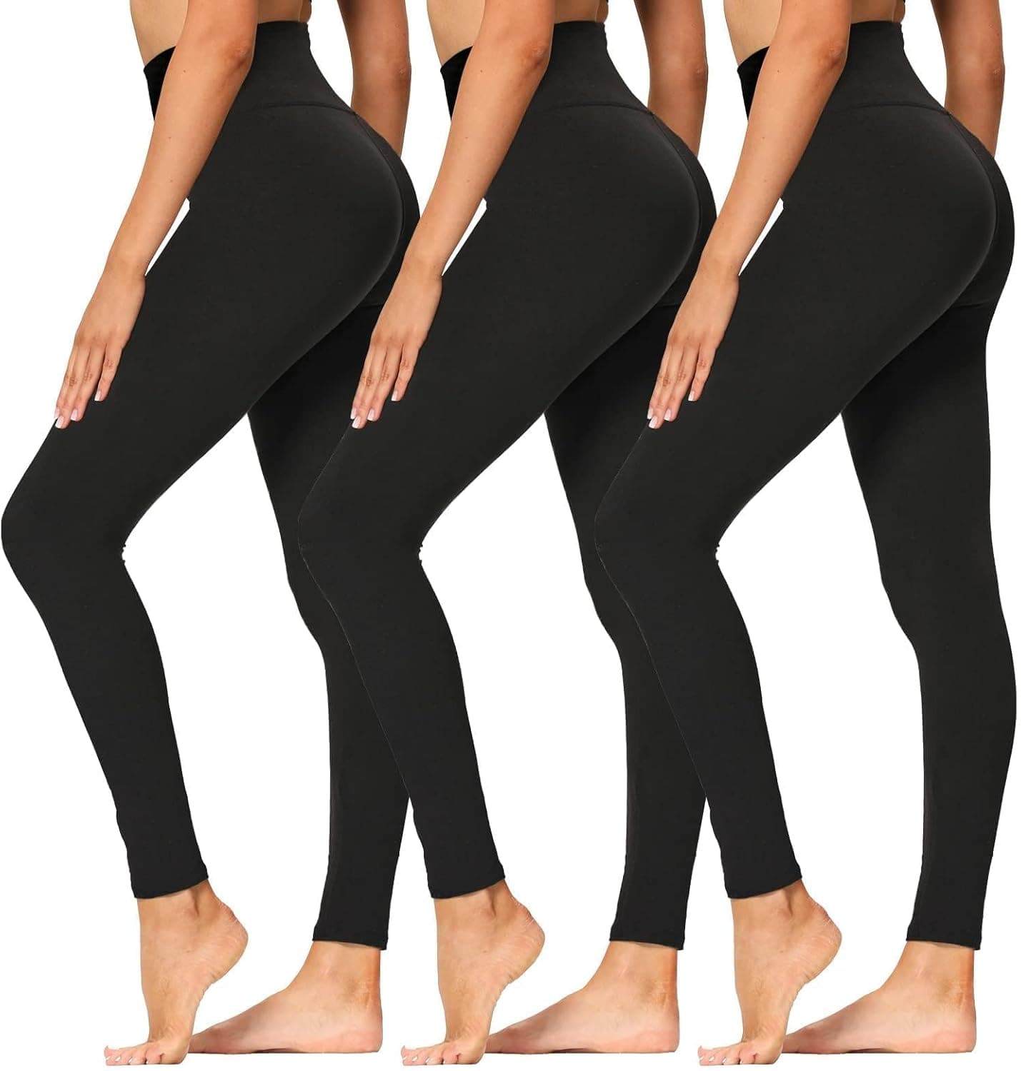 High Waisted Leggings for Women - Soft Athletic Tummy Control Yoga Pants for Cycling Dance Tights No Pockets Large-X-Large 3 Pack Black, Black, Black - Image 2