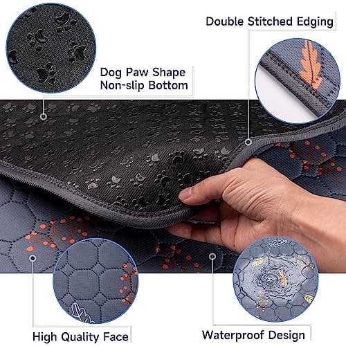 Sunheir Washable Pee Pads for Dogs 2-Pack Reusable Puppy Pet Training Pads, Waterproof Dog Crate, Whelping Pad, Non-Slip Protects Against Urine Leakage (Leaves - Deep Grey, 18x24) F-U1 - Image 2