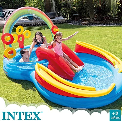 INTEX Rainbow Ring Inflatable Kiddie Pool: Inflatable Kids Pool with Water Sprayer and Slide – Splash Pad – Kids Playhouse – 117" x 76" x 53" – Ages 2+ - Image 2