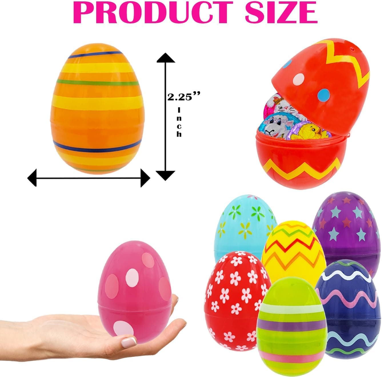 Printed Plastic Easter Eggs Fillable with Hinge Colorful, Perfect for Easter Egg Hunt, Surprise Egg, Easter Hunt, 2.3" Inch Assorted Bright Colors (Pack of 12) 12-Pack - Image 3