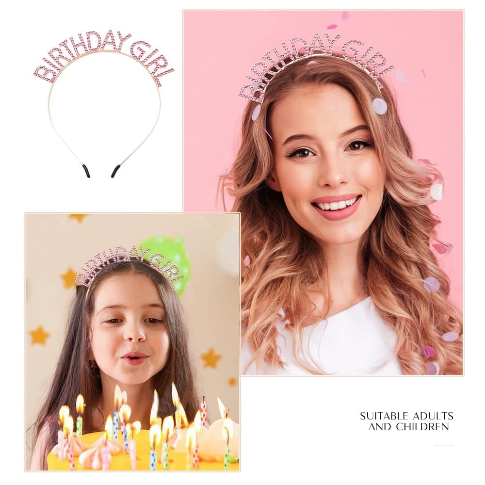 Glitter Birthday Sash, Tiara and Rhinestone Headband Set - Pink Birthday Accessories for Her Pink Glitter - Image 5