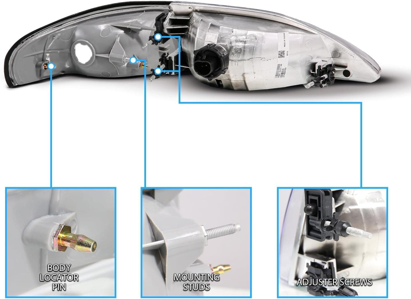 AmeriLite for 1994-1998 Ford Mustang Gun-Metal Replacement Headlights Corner Turn Signal Set - Passenger and Driver Side Gun Metal - Image 6