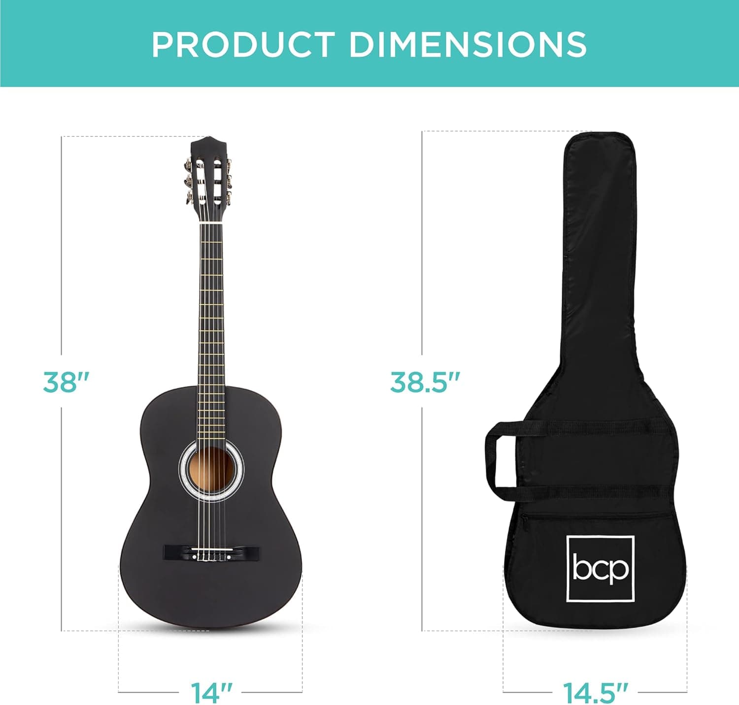 Best Choice Products Guitarra Acústica de Madera para Principiantes de 38in Kit de Inicio con Funda, 6 Púas, Cuerdas de Nylon, Correa con Soporte para Púas - Negro Mate 38in - Image 8