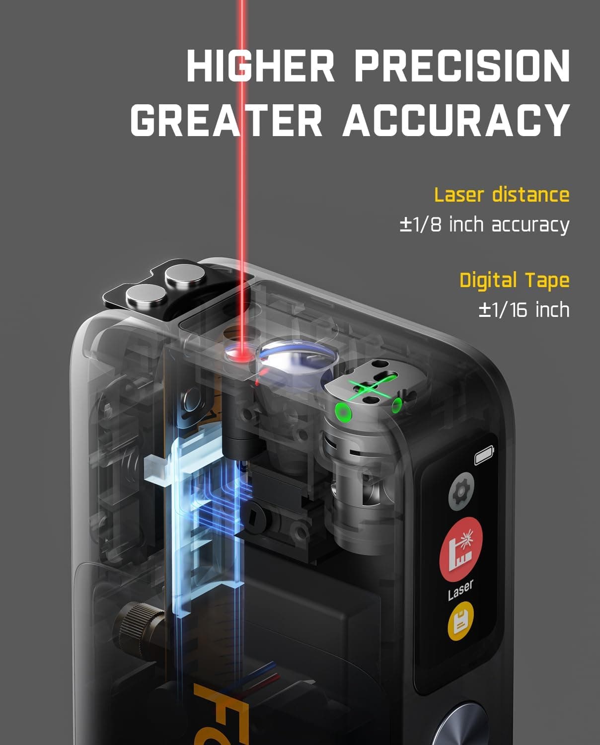 Fanttik A10 Apex 3-in-1 Digital Laser Tape Measure with HD Color Display, 165Ft Rechargeable Laser Measurement & 32Ft Green Cross Line Laser & 9.8Ft Tape, 6 Units, for Distance/Area/Volume/Leveling Black - Image 4