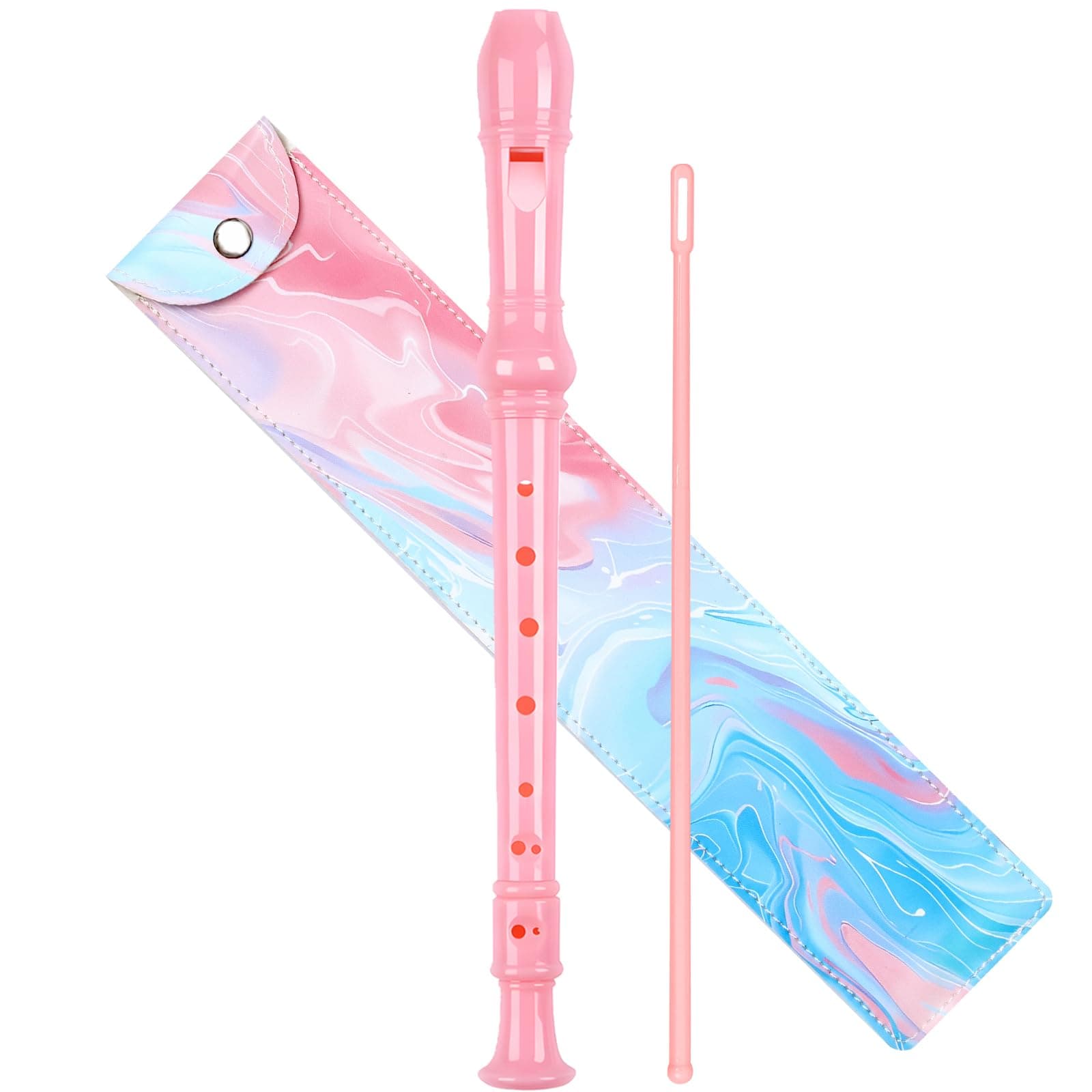 Soprano Recorder for Kids Beginners, German Fingering, C Key, 3 Piece with Cleaning Rod, Bag, Fingering Chart (Pink)… Peony Pink