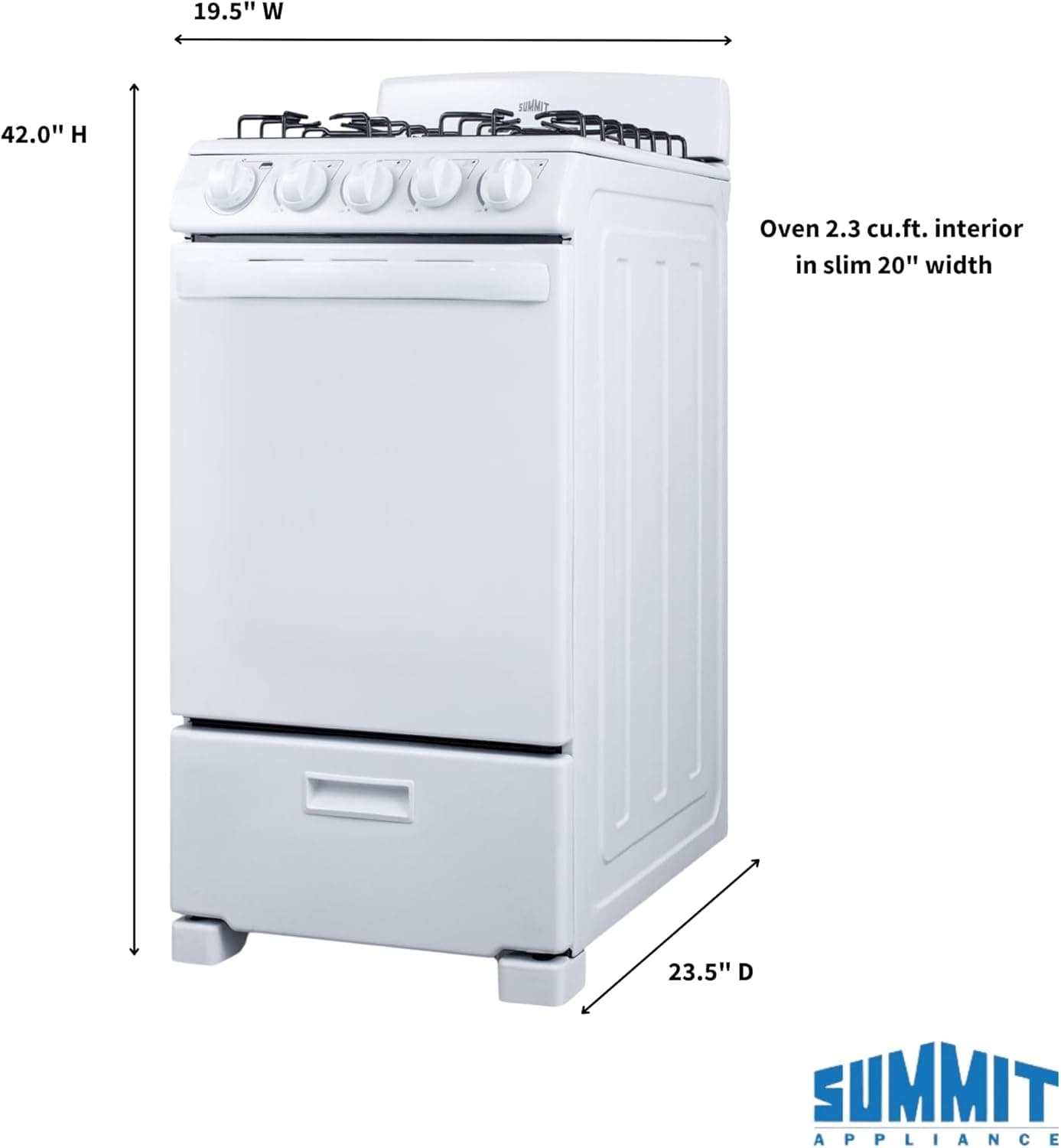 Summit 20” Inch Wide Gas Range, 4 Sealed Burners, 2.3 cu.ft. Oven (ADA Compliant) - RG200WS (White) - Image 4