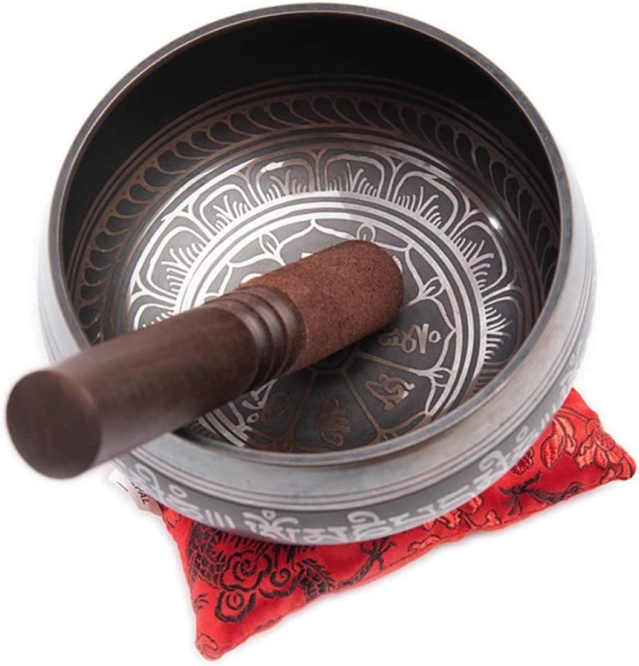 Premium Tibetan Singing Bowl Set – Handmade in Nepal Sound & Meditation Bowl – Spiritual Decor for Yoga, Wellness Spaces & Relaxation by Himalayan Bazaar (Brown & Red) Brown - Red 4 Inches - Image 7