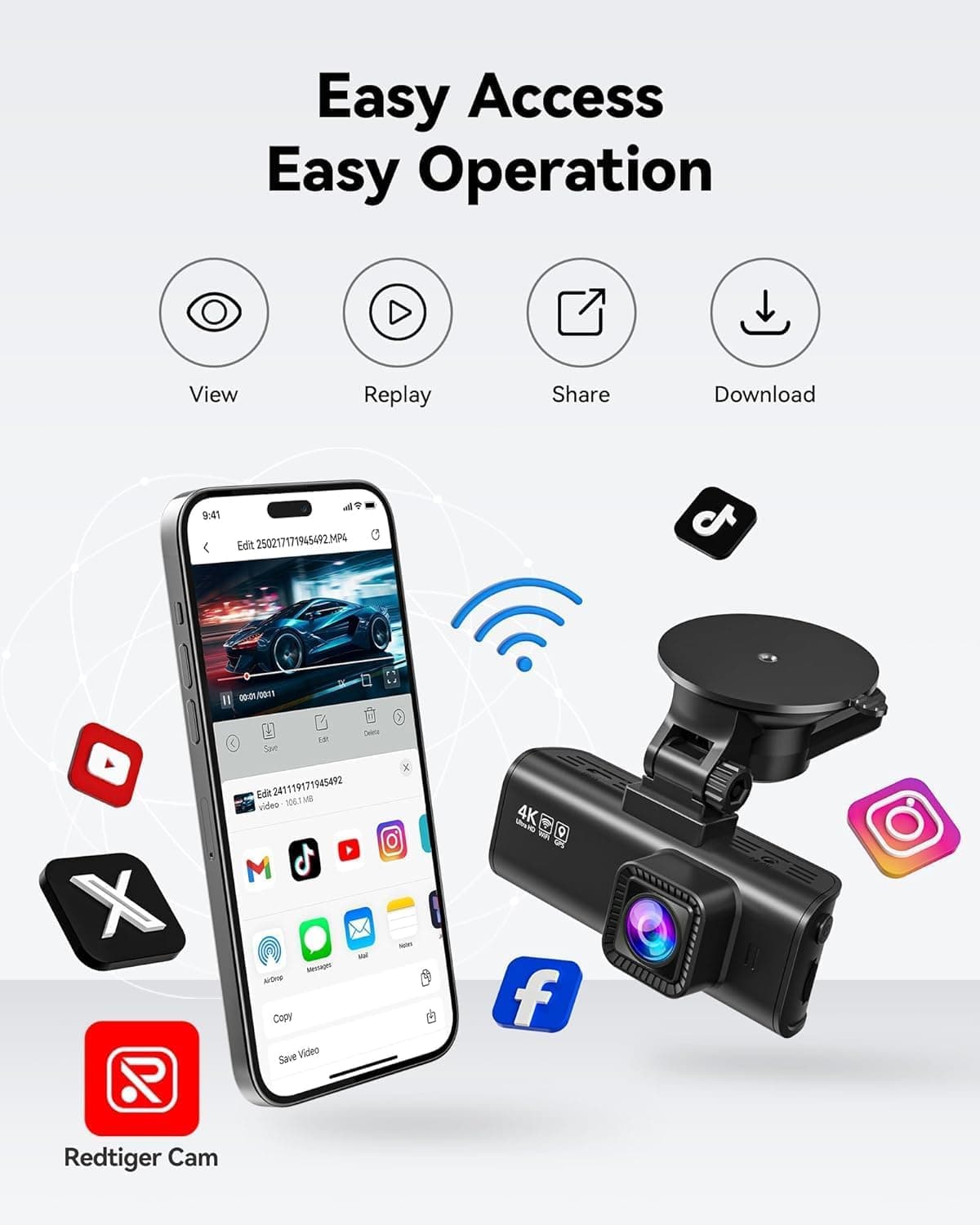 REDTIGER Dash Cam Front Rear, 4K/2.5K Full HD Dash Camera for Cars, Included 32GB Card, Built-in Wi-Fi GPS, 3.16” IPS Screen, Night Vision, 170°Wide Angle, WDR, 24H Parking Mode(F7NP) - Image 5