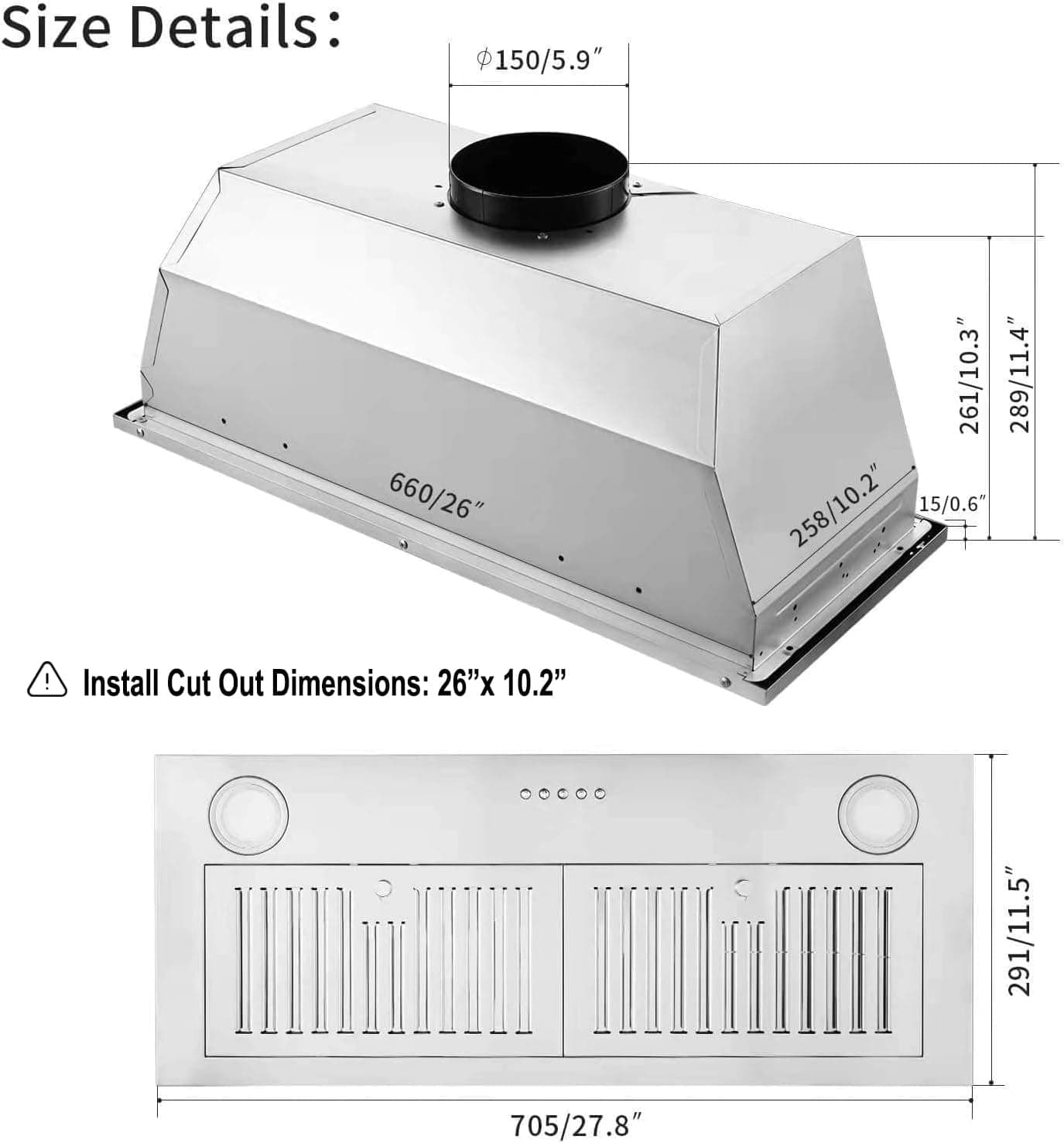 Range Hood Insert 30 inch,Stainless Steel Kitchen Vent Hood 600CFM,Built-in Kitchen Stove Hood w/Front Button Controls and Front LED Lights,Baffle Filters,Ducted/ductless Convertible Duct - Image 5