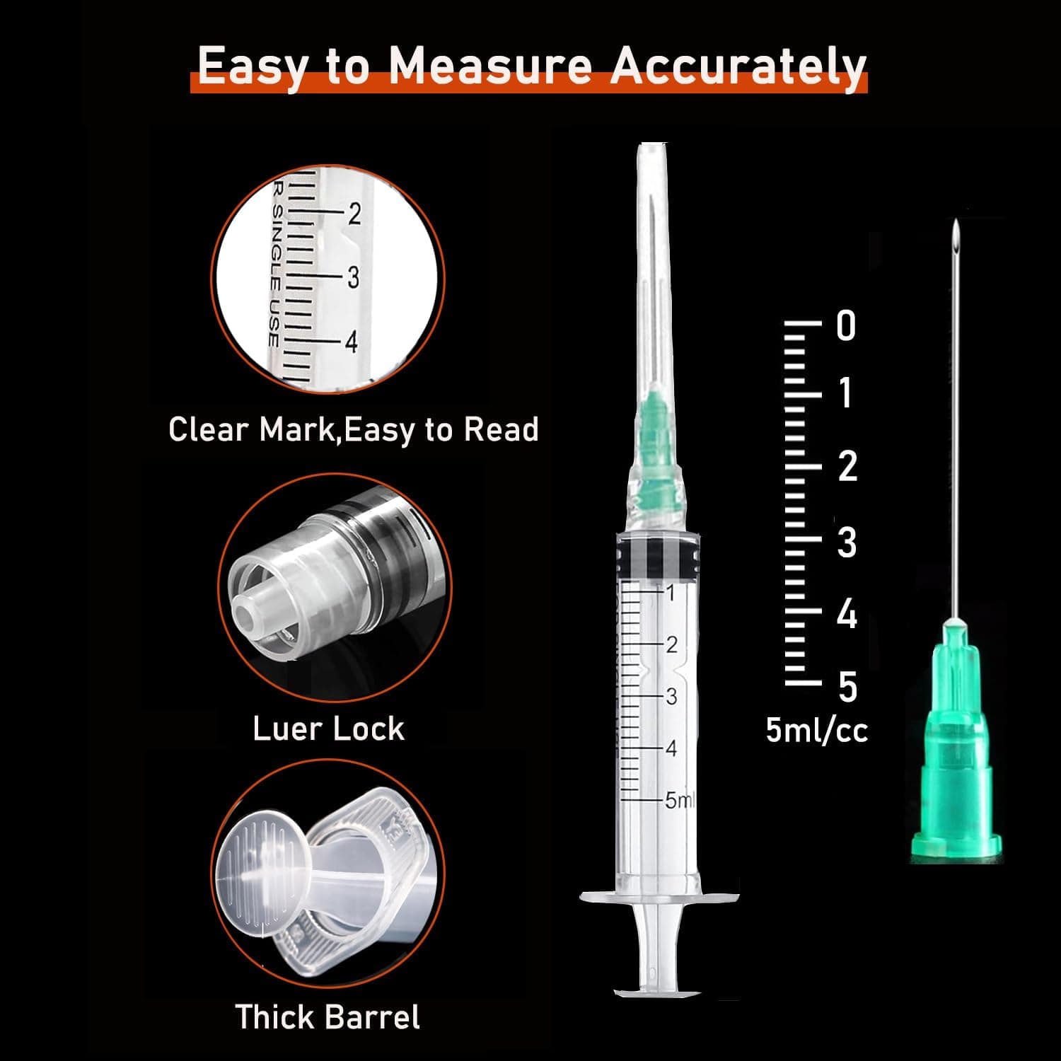 10 Pack 5ml/cc Disposable Luer Lock Lab Syringes with 21Ga 1.5 Inch Needle , Individually Sealed Packed 5ml 10.0 - Image 5