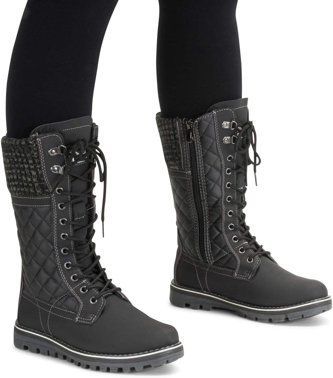 POLAR Womens Faux Fur Warm Thermal Waterproof Outdoor Walking Snow Winter Rubber Sole Calf Boots 5 Black - Image 8