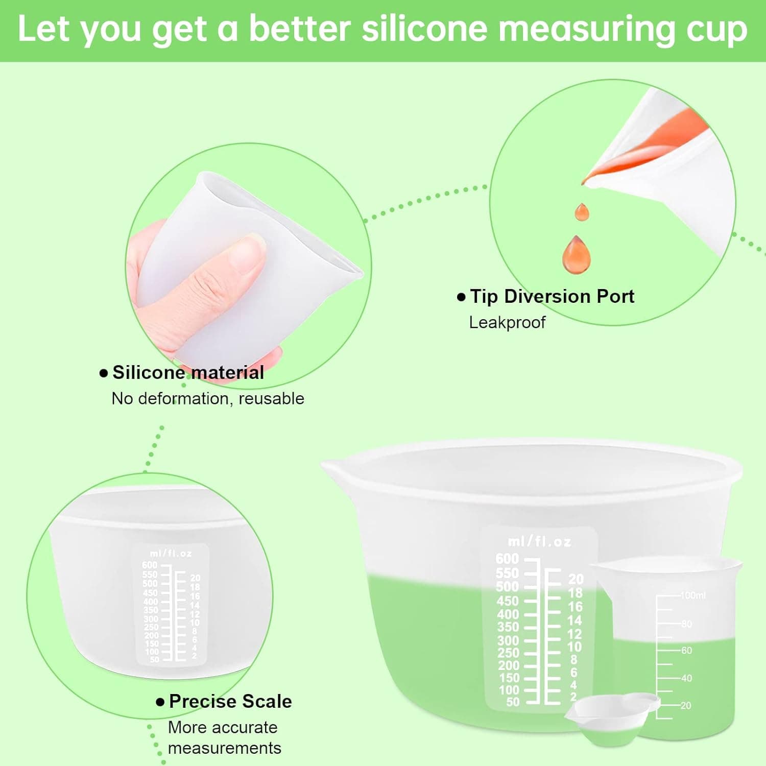 Silicone Measuring Cups for Resin Supplies - Kit With 600ml & 100ml Mixing Cups and Tools for Molds, Epoxy, Cooking, Casting Moulds, Jewelry Making - Image 4