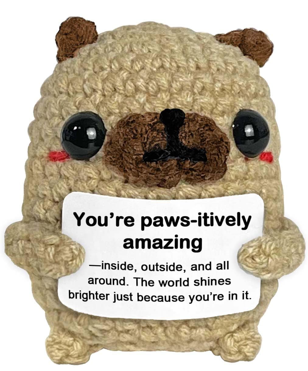 Pug Gifts for Pug Lovers, Cute Positive Animals Crochet Dog Decor, Encouragement Inspirational Appreciation Thank You Gift for Friends, Coworkers, Women, Men Amazing