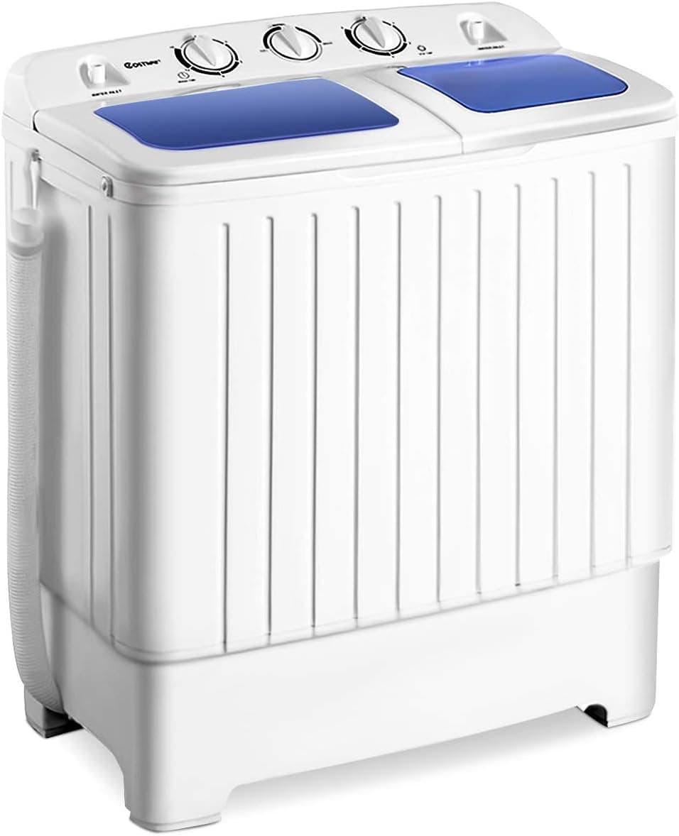 Giantex Portable Mini Compact Twin Tub Washing Machine 20lbs Washer Spain Spinner Portable Washing Machine, Blue+ White White & Blue - Image 2