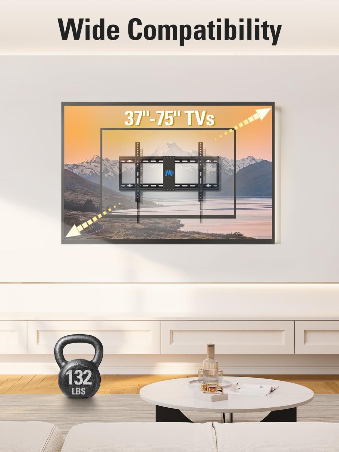 Mounting Dream TV Wall Mount for Most 37-75 Inch TVs, Universal Tilt TV Mount Fit 16", 18", 24" Stud with Loading Capacity 132lbs, Max Vesa 600 x 400mm, Low Profile Flat Wall Mount TV Bracket Black - Image 4