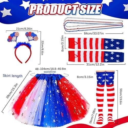 Maazusa July 4 Poncho Costume Accessories, Adult Poncho, Women's American Layered Headdress, Layered Necklace, Stockings, Sleeves for Independence Day Woman Girl - Image 2