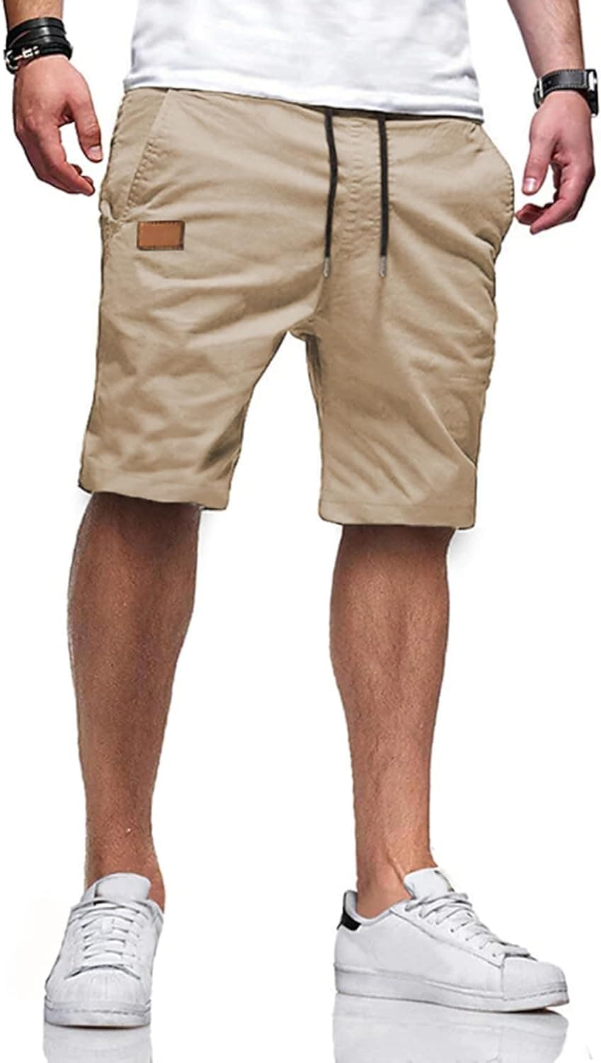 JMIERR Mens Casual Shorts - Cotton Drawstring Summer Beach Stretch Twill Chino Golf Shorts Large S1 Khaki 2 - Image 2