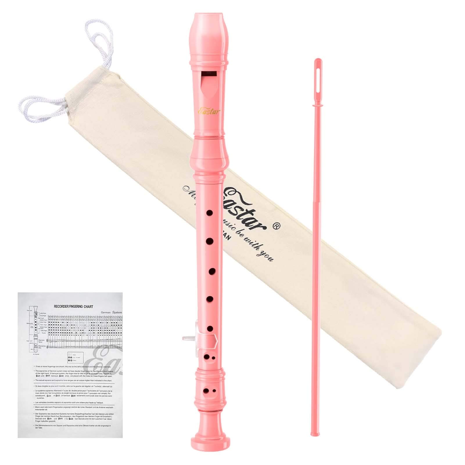 Eastar Soprano Recorder Instrument for Kids Beginners, German Fingering C Key with Cleaning Kit, Thumb Rest, Cotton Bag, Fingering Chart, ERS-21GP, Pink, School-Approved German Light Pink