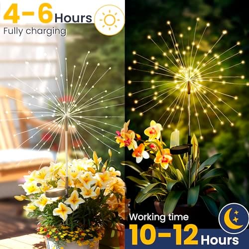 GIGALUMI Garden Outdoor Decor Lights 120LED 2Pack, Solar Garden Lights for Yard Outside Fairy Decorative,Solar Powered for Yard Pathway Flowerbed Planter Balcony Patio Decor Christmas（Warm White） - Image 6