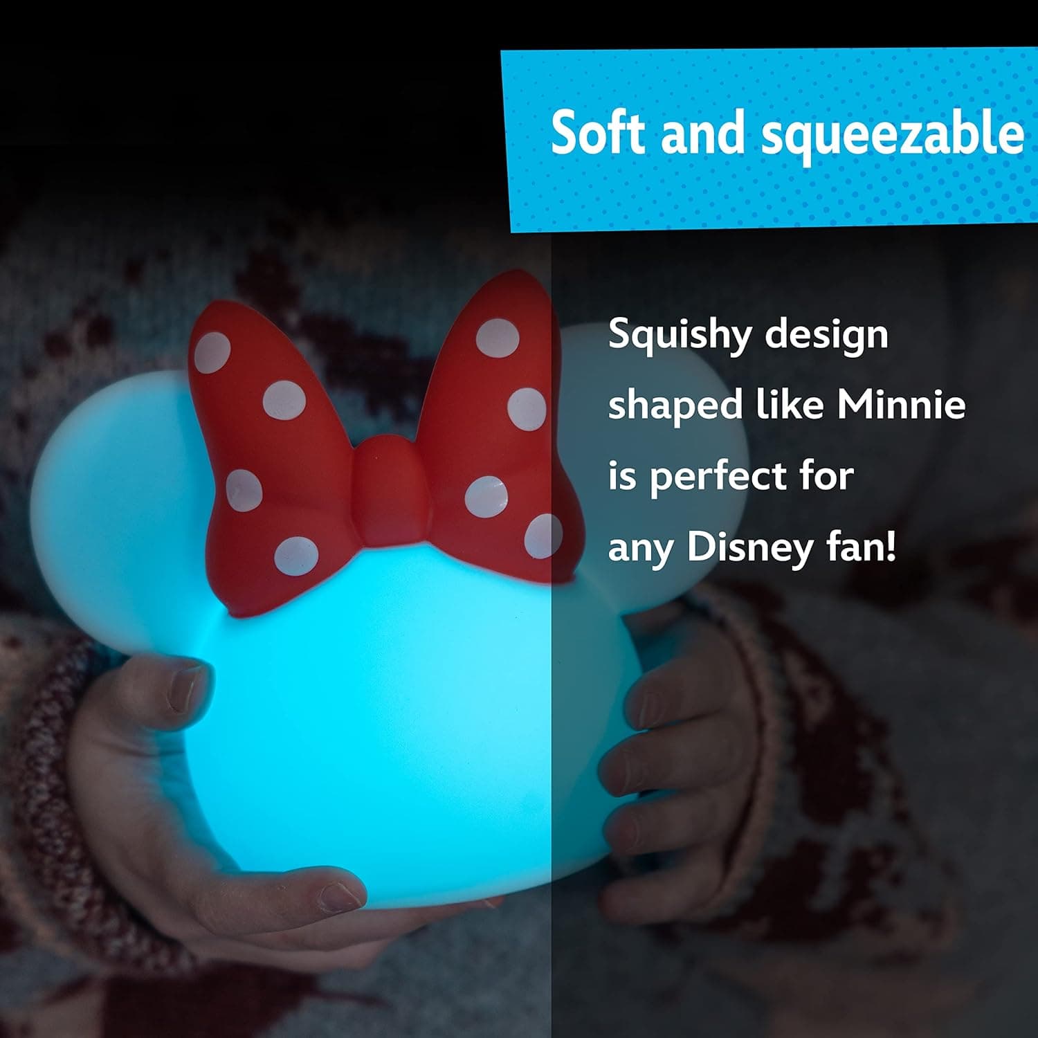 Disney Minnie Mouse Squishy Light, Color Changing, Night Light for Kids, USB Lamp, Battery Operated, Dimmable, Ideal for Bedroom, Playroom, Living Room, and More, 66945 Multi-color Minnie Squishy - Image 5