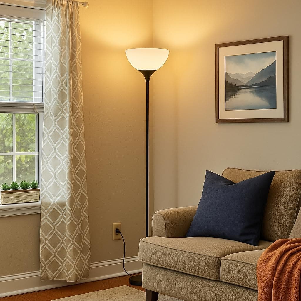 PESRAE Floor Lamp, Remote Control with Stpeless Color Temperatures and Brightness, Torchiere lamp for Bedroom, Living Room, Bulb Included (Matte Black) - Image 9