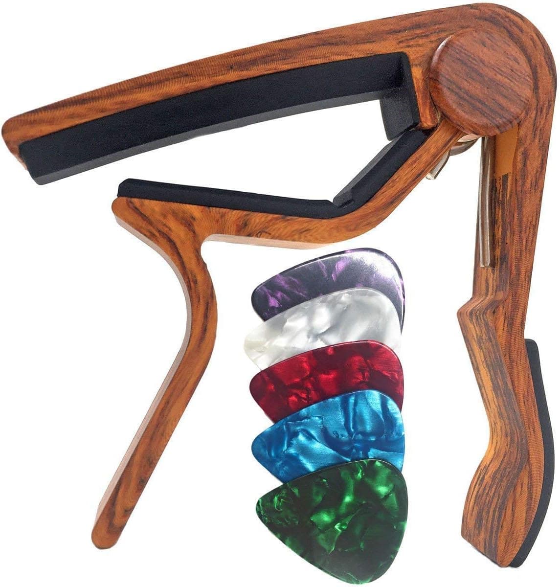 WINGO Guitar Capo for Acoustic and Electric Guitars - Rosewood Color with 5 Picks - Image 2