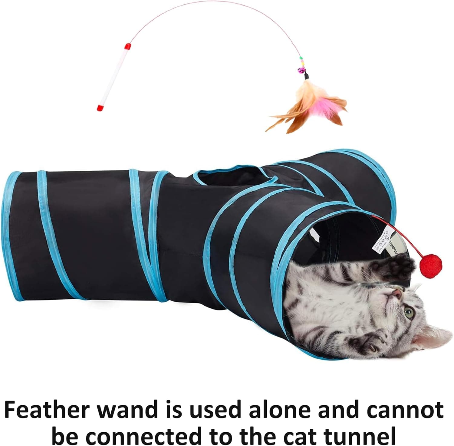 Tempcore Pet Cat Tunnel Tube Cat Toys 3 Way Collapsible, Tunnels for Indoor Cats，Kitty Bored Peek Hole Toy Ball Cat, Puppy, Kitty, Kitten, Rabbit 3-Way 3-Way Blue - Image 3