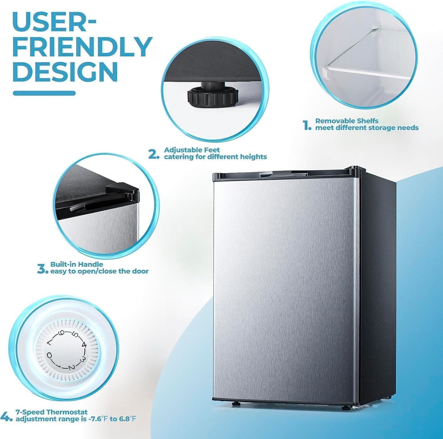 3.2 Cu.ft Small Freezer, Mini Upright Freezer with Adjustable Thermostat, Removable Shelves, Reversible Single Door, for Bedroom/Home/Dorms/Apartment, Silver - Image 6