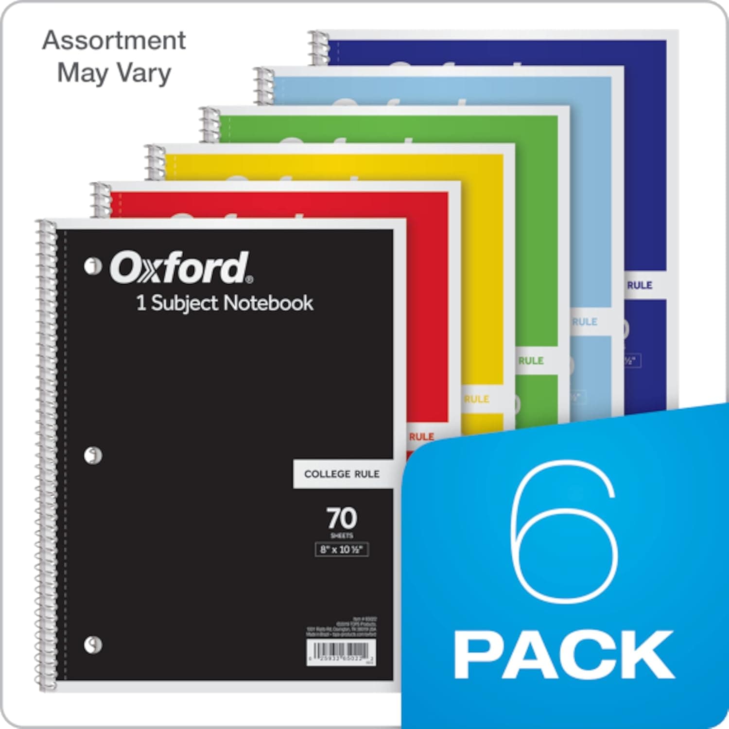 Oxford Spiral Notebook 6 Pack, 1 Subject, College Ruled Paper, 8 x 10-1/2 Inch, Color Assortment Design May Vary (65007) College Rule - 6 Pack Notebook - Image 7