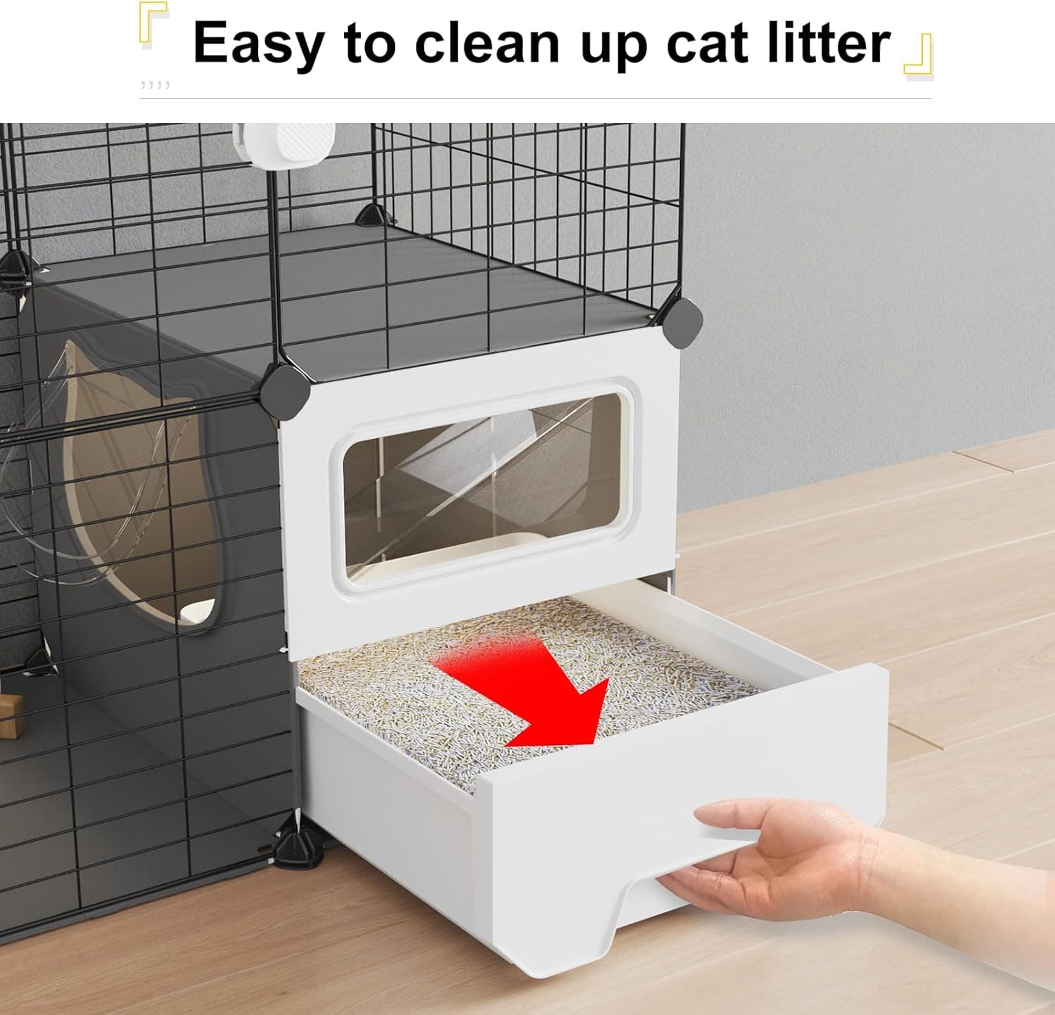 Oneluck Cat Cage Indoor with Litter Box 3-Tier DIY Cat Playpen Detachable Metal Wire Kennel Crate Large Exercise Place Ideal for 1-2 Kitten 28L x 18W x 41H - Image 4