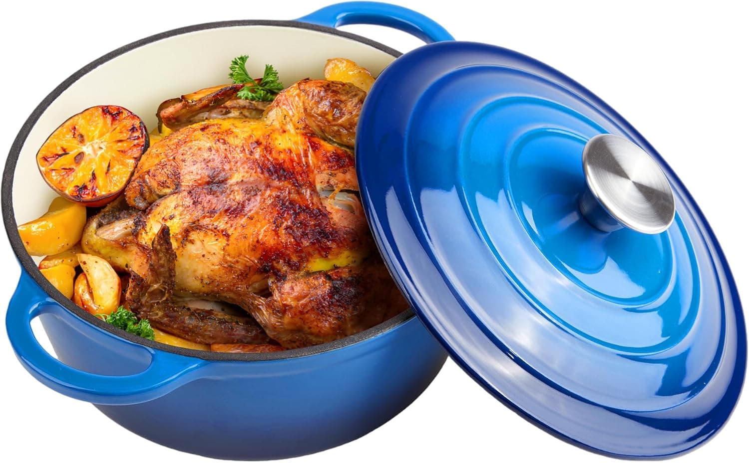6 Quart Dutch Oven Enameled Cast Iron with Lid - Big Dual Handles - Oven Safe up to 500°F - Classic Round Pot for Versatile Cooking (Blue, 6 QT) 6 QT Blue - Image 2