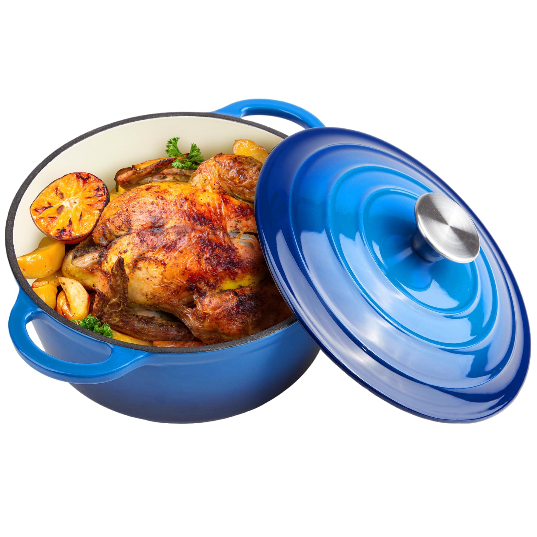 6 Quart Dutch Oven Enameled Cast Iron with Lid - Big Dual Handles - Oven Safe up to 500°F - Classic Round Pot for Versatile Cooking (Blue, 6 QT) 6 QT Blue