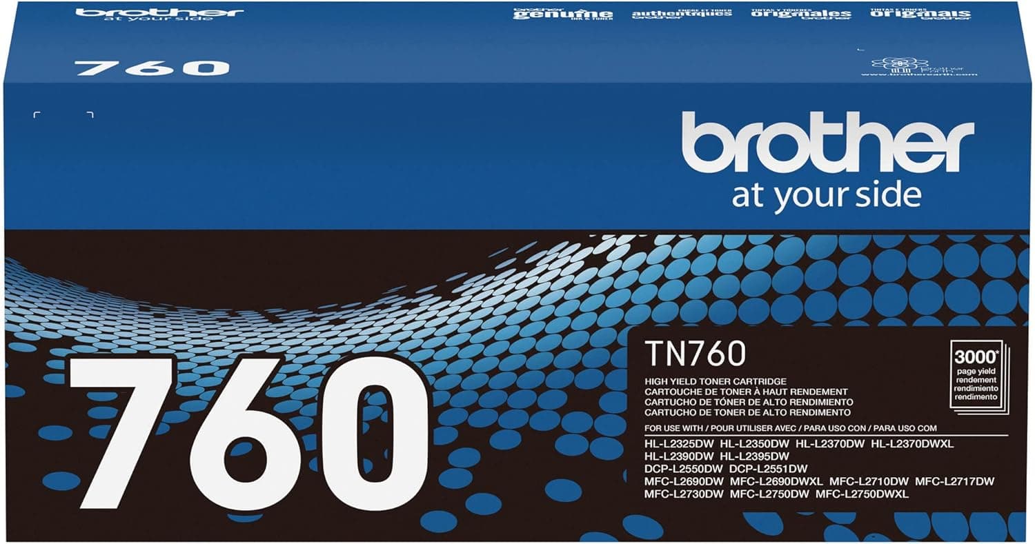 Brother Genuine TN760 High Yield Black Toner Cartridge, (For use with MFC-L2710DW MFC-L2750DW HL-L2350DW HL-L2370DW HL-L2395DW HL-L2390DW DCP-L2550DW Printers) High Yield Pack of 1 - Image 2