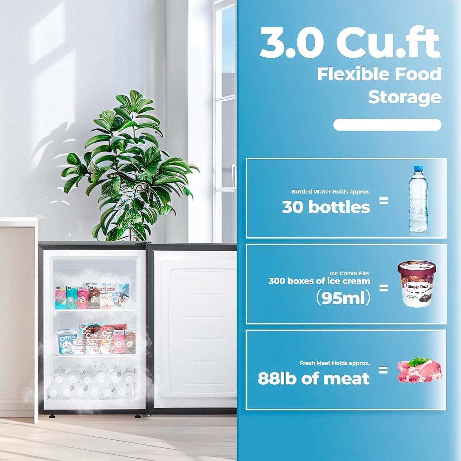 3.2 Cu.ft Small Freezer, Mini Upright Freezer with Adjustable Thermostat, Removable Shelves, Reversible Single Door, for Bedroom/Home/Dorms/Apartment, Silver - Image 5