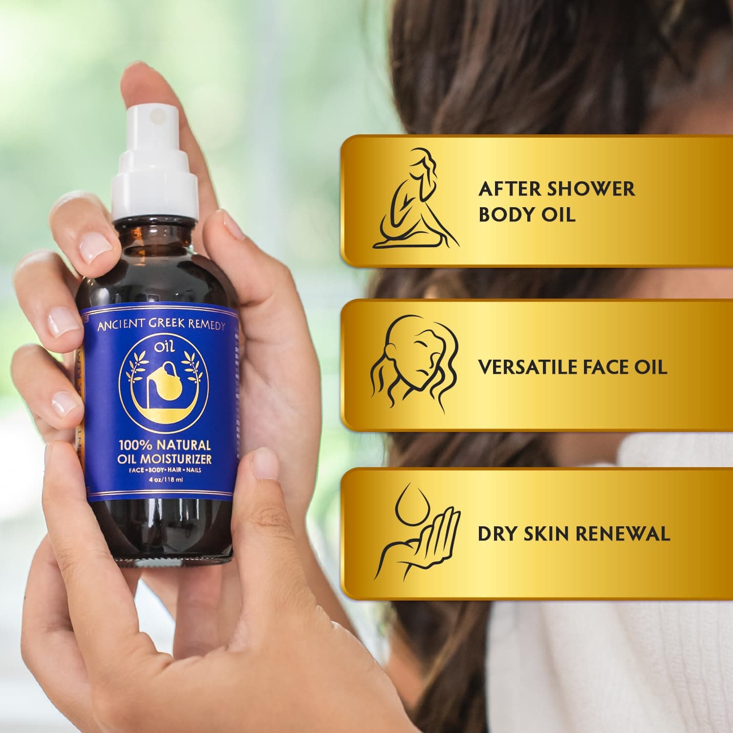 Ancient Greek Remedy After Shower Body Oil for Women - Organic Face Oil & Body Moisturizer for Dry Skin with Sweet Almond, Jojoba, Olive, Lavender and Vitamin E Oil - Natural Clean Skincare, 4 oz - Image 3