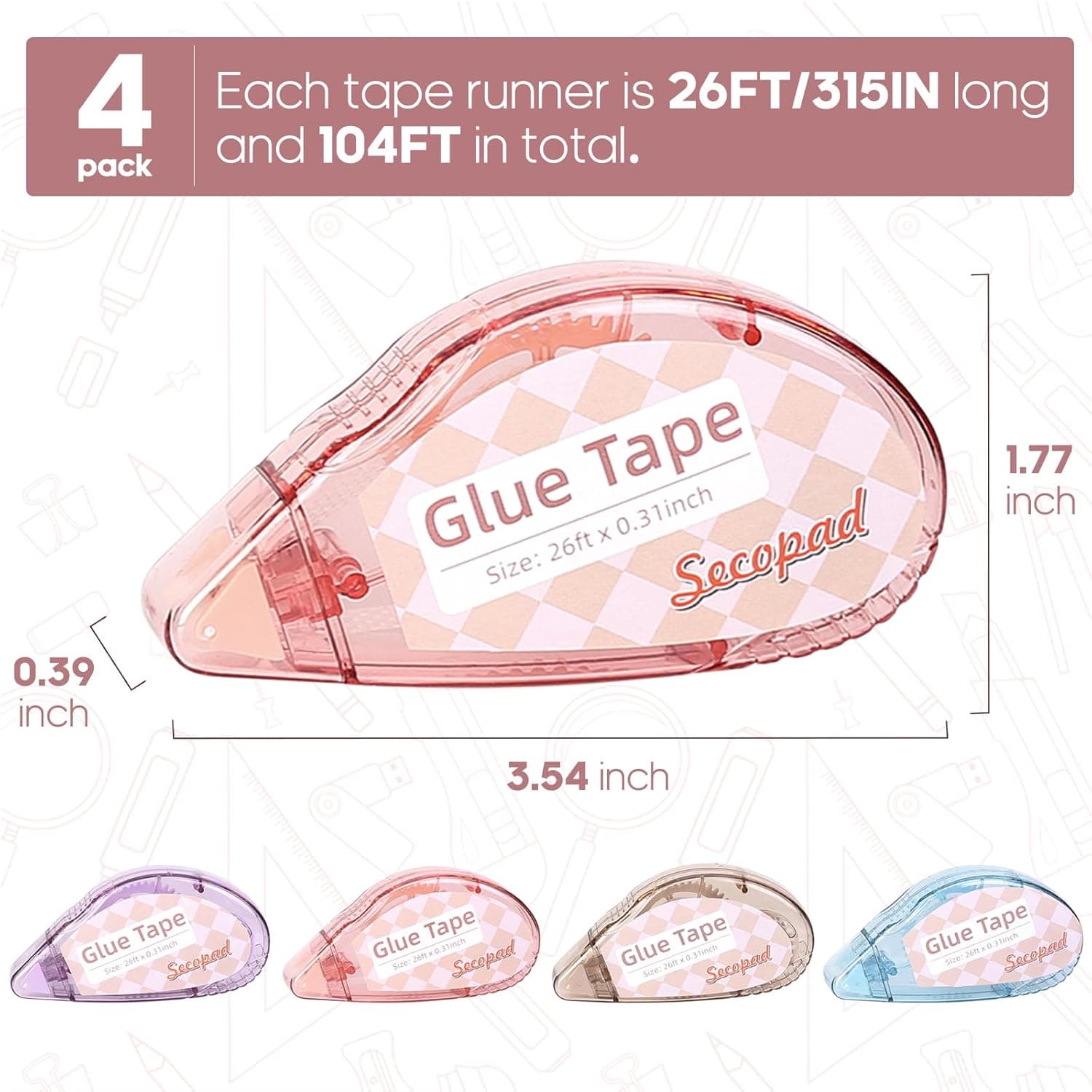 Scrapbook Tape, 4 Pack Double Sided Tape Roller for Crafts, Adhesive Glue Runner Scrapbooking Supplies Journaling School Office Teacher Supplies for Kids and Adults, 0.3IN x 26FT 0.3IN x 26FT 4 - Image 6