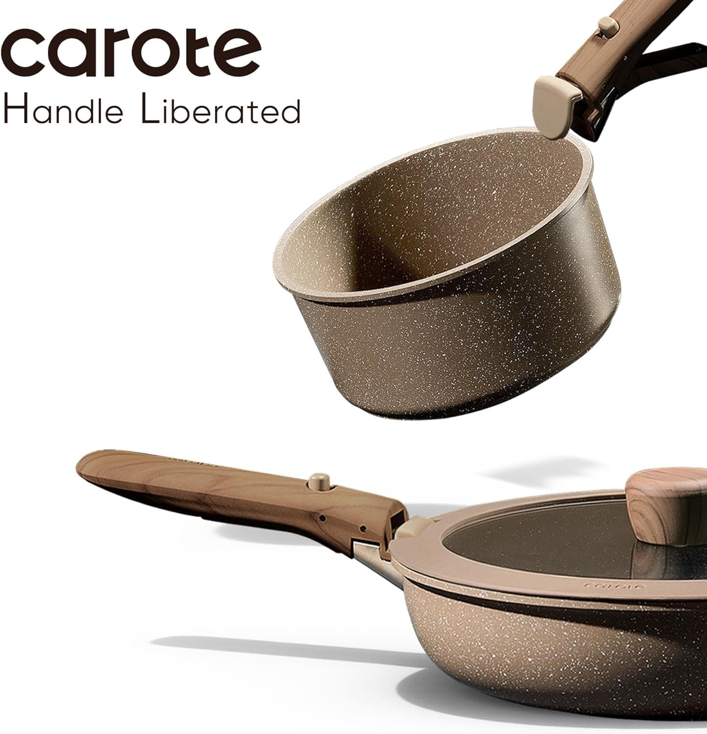 CAROTE 17PCS Pots and Pans Set Non Stick with Detachable Handle, Nonstick Cookware Sets, Cooking Kitchen Set, Oven/Dishwasher Safe, Induction Cookware, Brown, RV Kitchen Pot and Pan - Image 8