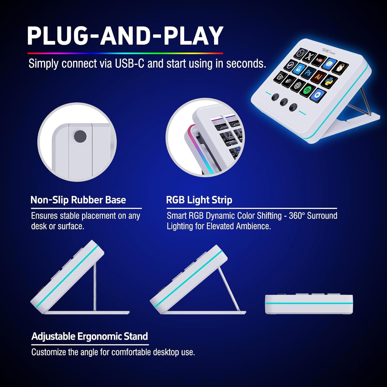 Macro Keypad, Stream Controller Deck Gaming Streaming Shortcut Keyboard, 18 Programmable Keys Customizable Visual AI Pad USB Soundboard for OBS, YouTube, Desk Office Setup, Laptop, PC, Mac - Image 5