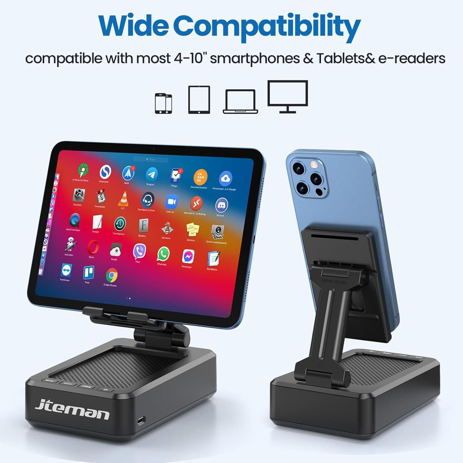 Cell Phone Stand with Wireless Bluetooth Speaker and Anti-Slip Base HD Surround Sound Perfect for Home and Outdoors with Bluetooth Speaker for Desk Compatible with iPhone/ipad/Samsung Galaxy Black - Image 5