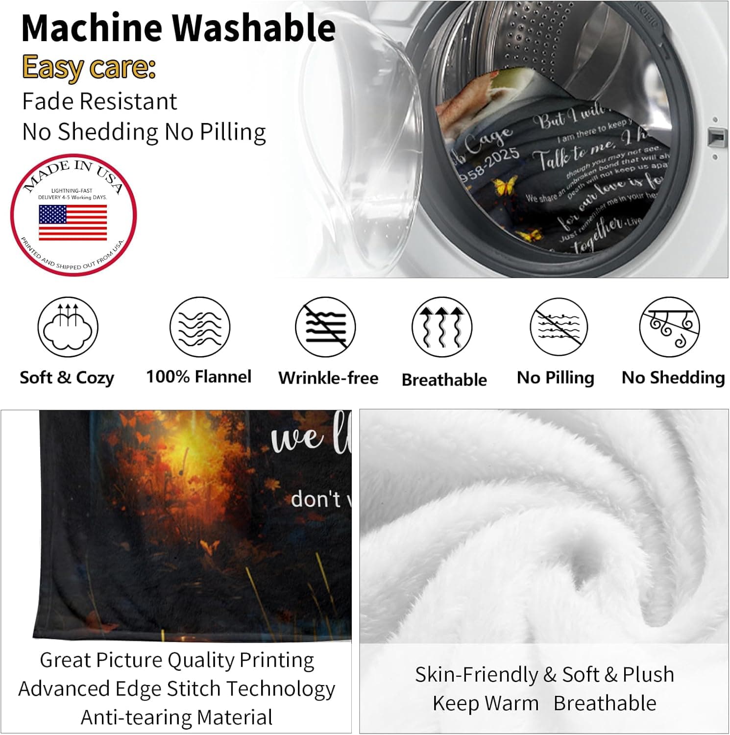 Ship Next Day, Custom Memorial Blanket with Photos for Loss of Loved One - Printed in USA Loving Memory Personalized Sympathy Blanket for Loss of Dad Mom Husband Wife Family Friend Pet in Memory Gifts Style 06 - Image 9