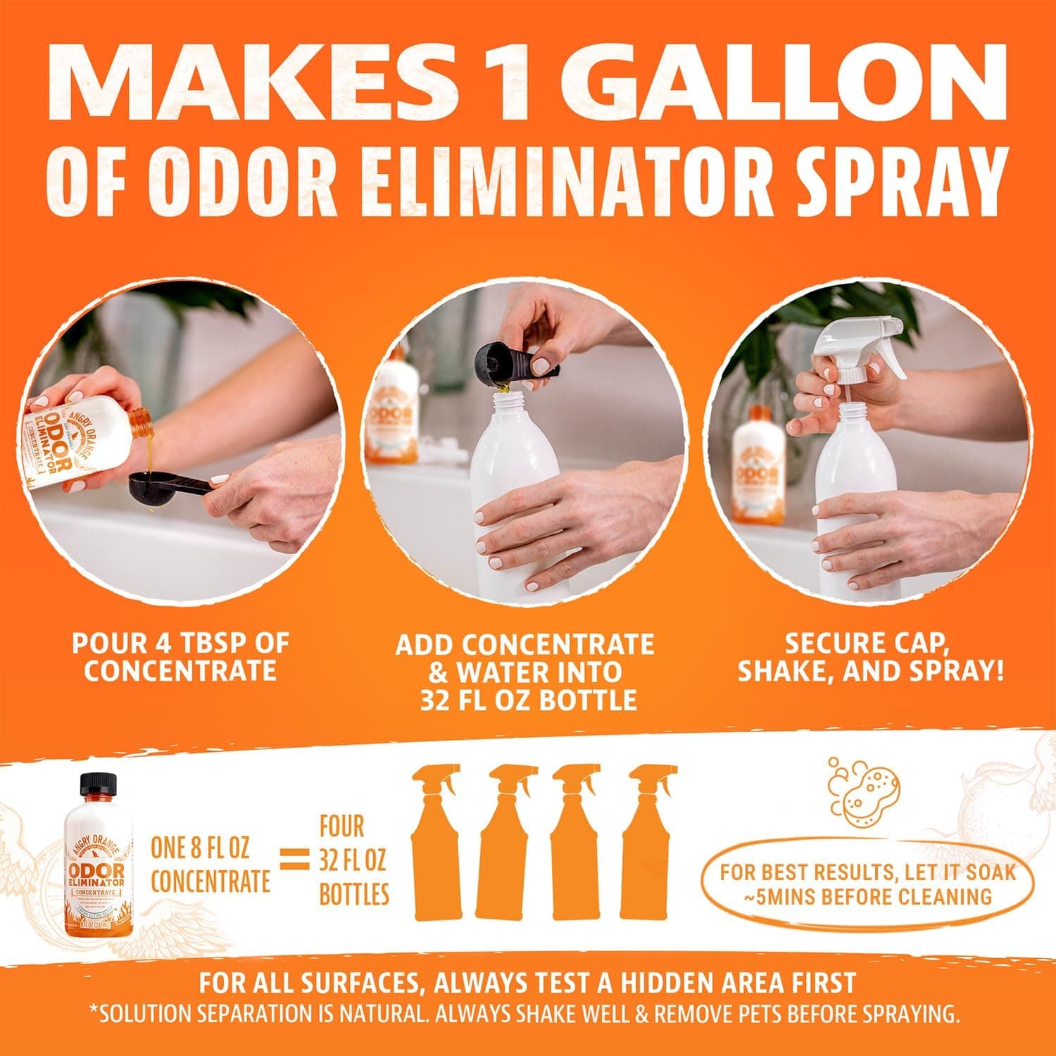 Angry Orange Pet Odor Eliminator Concentrate for Cat Urine and Smells - Fresh Scent - 8 oz (Makes 128 oz of Cleaner) Fresh Scent 8 Fl Oz (Pack of 1) - Image 4