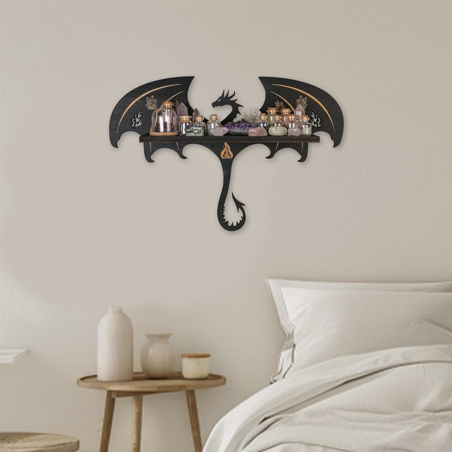 Gothic Evil Dragon Decor Crystal Display Shelf for Wall, Wooden Witchy Shelf Rock Display Case Knick Knack Organizer Trinket Holder, Wall Hanging Shelves for Essential Oil & Nail Polish - Image 7