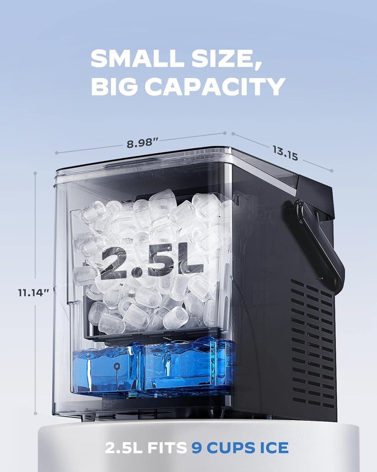 Countertop Ice Maker, Compact Ice Maker with Larger 2.5L Expanding Ice Basket & 1.8L Water Tank, Smart Touch Control, 9 ICES in 6 Mins, Self-Cleaning, for Home/Party/Office/RV - Image 4